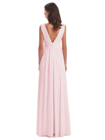 Emma Floor Length V Neck Split Chiffon Bridesmaid Dresses