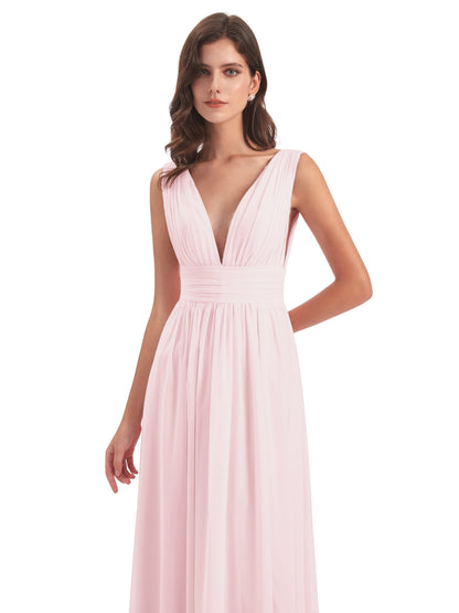 Emma Floor Length V Neck Split Chiffon Bridesmaid Dresses