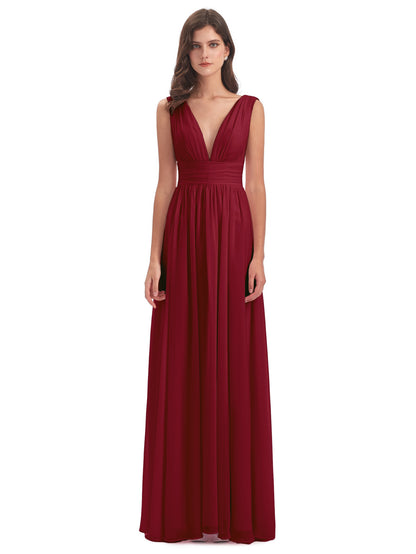Emma Floor Length V Neck Split Chiffon Bridesmaid Dresses