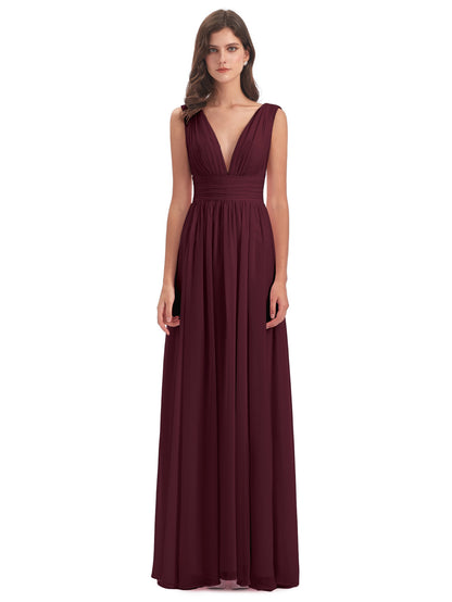 Emma Floor Length V Neck Split Chiffon Bridesmaid Dresses
