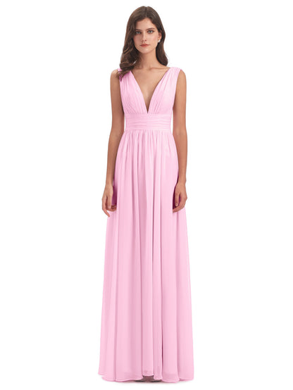 Emma Floor Length V Neck Split Chiffon Bridesmaid Dresses