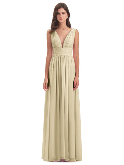 Emma Floor Length V Neck Split Chiffon Bridesmaid Dresses