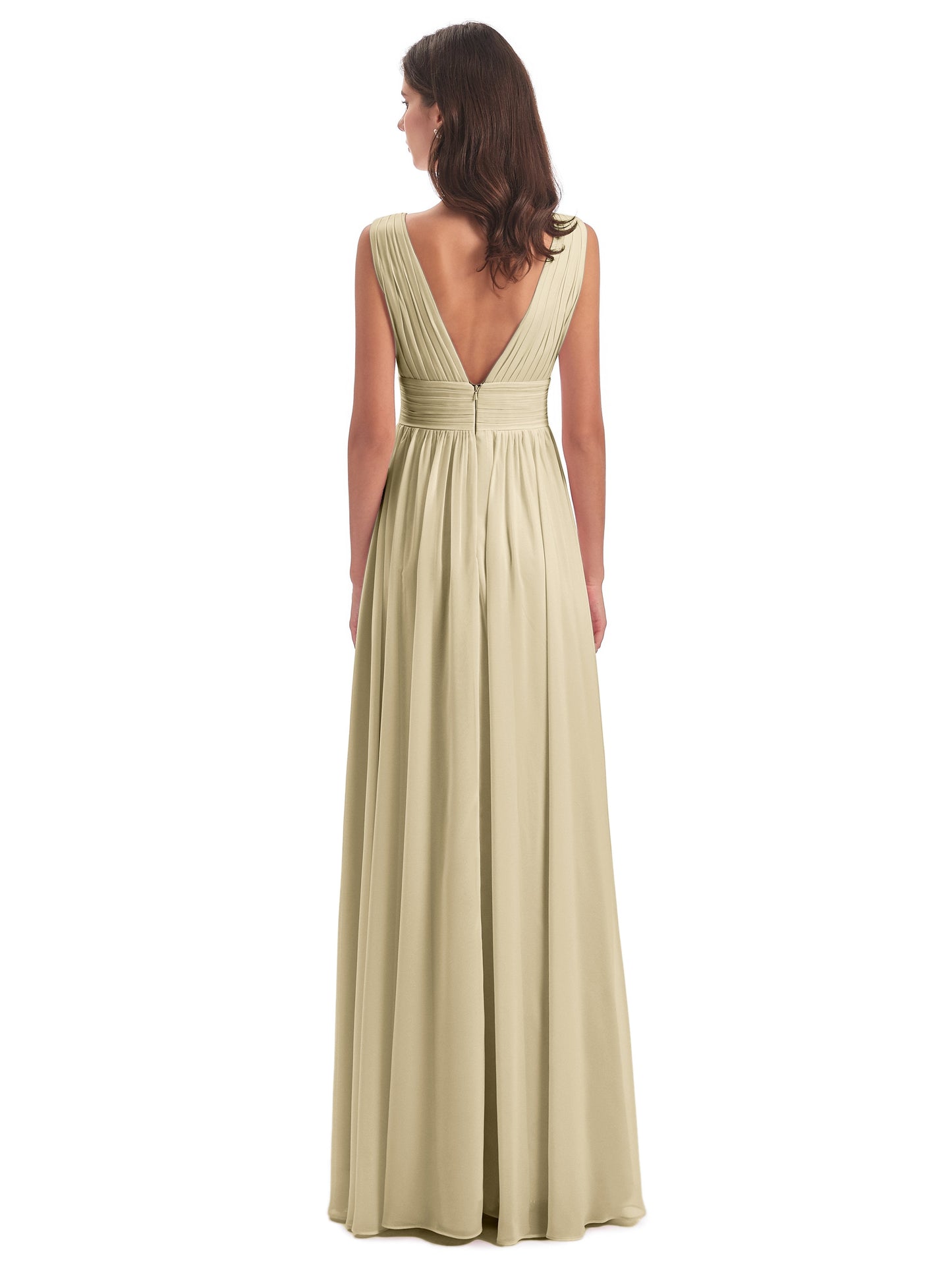 Emma Floor Length V Neck Split Chiffon Bridesmaid Dresses
