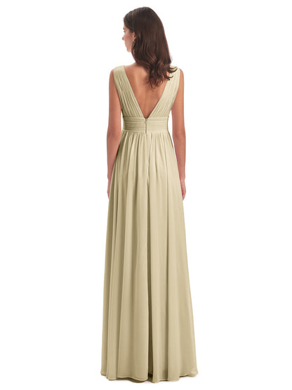 Emma Floor Length V Neck Split Chiffon Bridesmaid Dresses