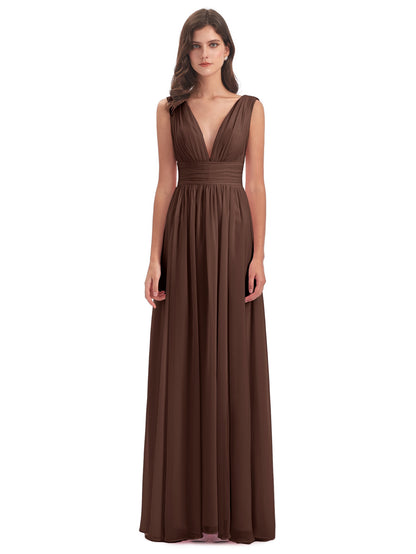 Emma Floor Length V Neck Split Chiffon Bridesmaid Dresses