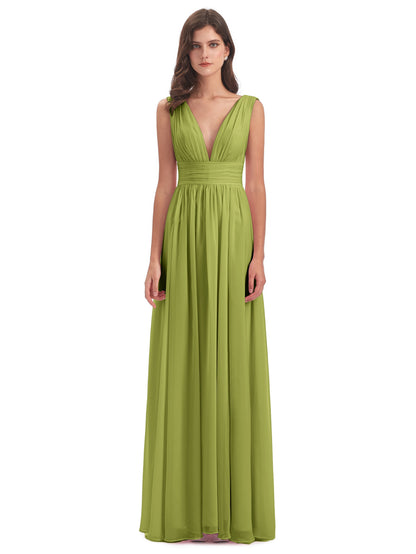 Emma Floor Length V Neck Split Chiffon Bridesmaid Dresses