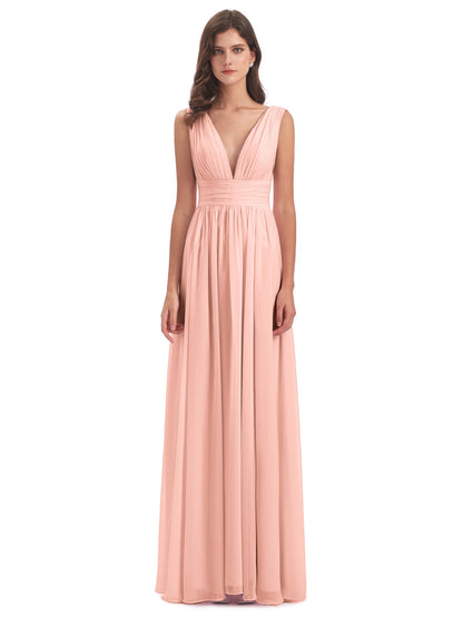 Emma Floor Length V Neck Split Chiffon Bridesmaid Dresses