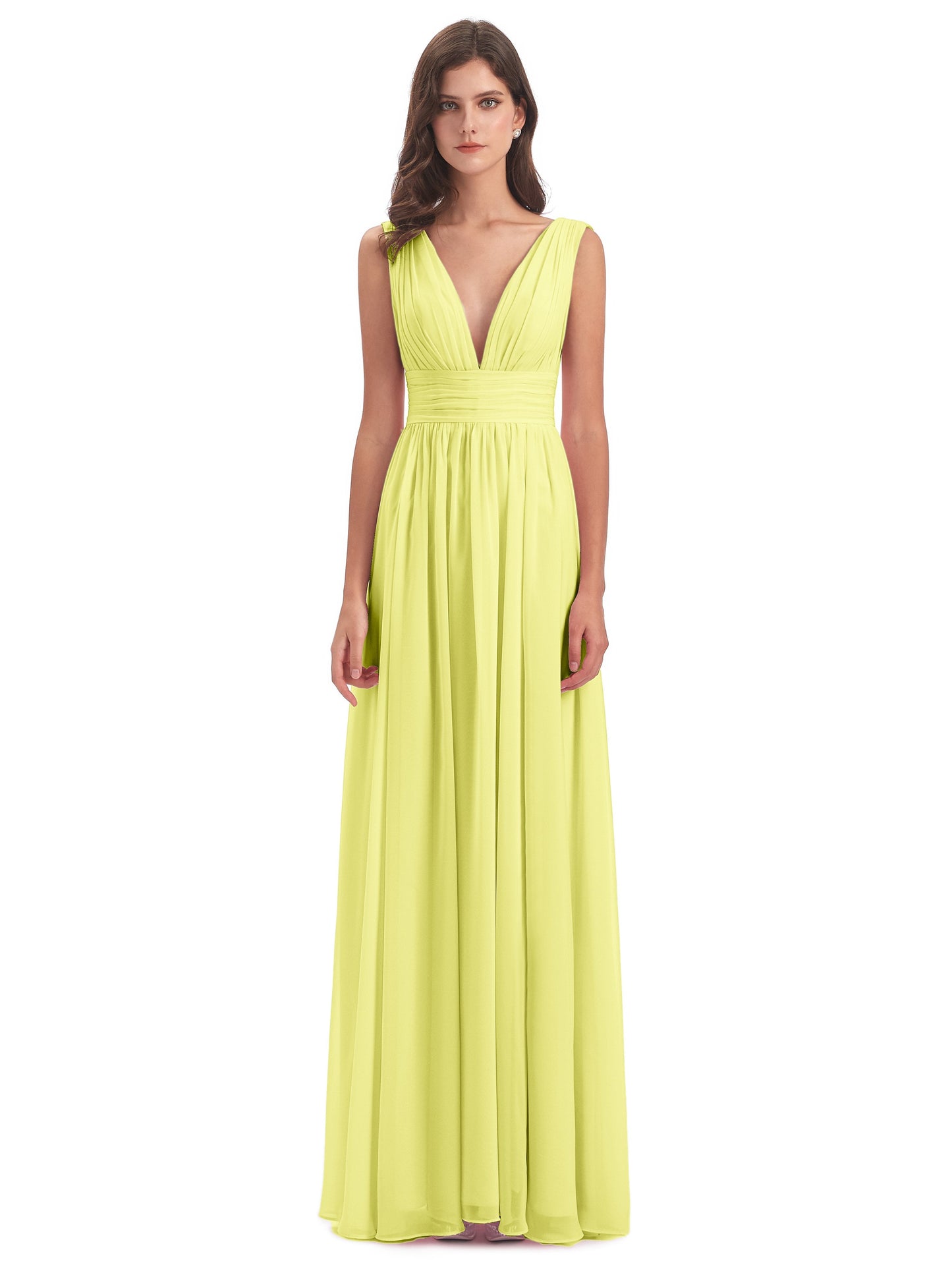 Emma Floor Length V Neck Split Chiffon Bridesmaid Dresses