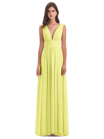 Emma Floor Length V Neck Split Chiffon Bridesmaid Dresses