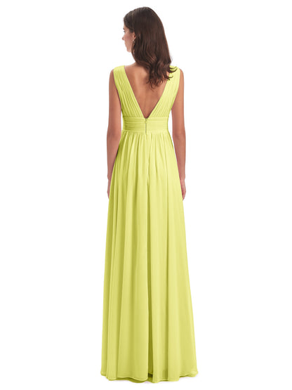 Emma Floor Length V Neck Split Chiffon Bridesmaid Dresses