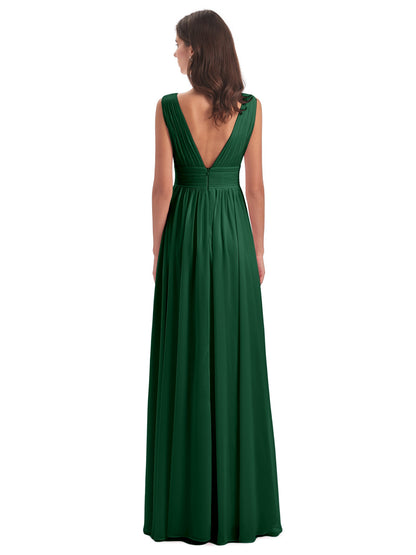 Emma Floor Length V Neck Split Chiffon Bridesmaid Dresses
