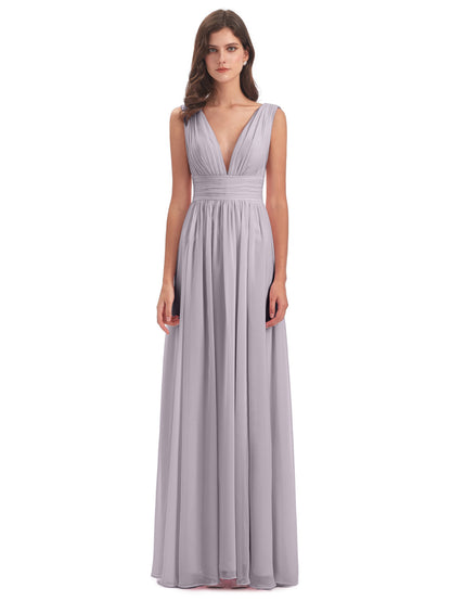 Emma Floor Length V Neck Split Chiffon Bridesmaid Dresses