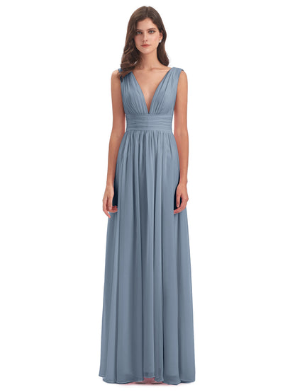 Emma Floor Length V Neck Split Chiffon Bridesmaid Dresses