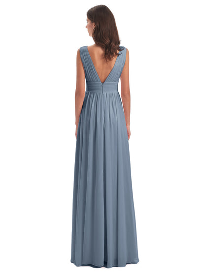 Emma Floor Length V Neck Split Chiffon Bridesmaid Dresses