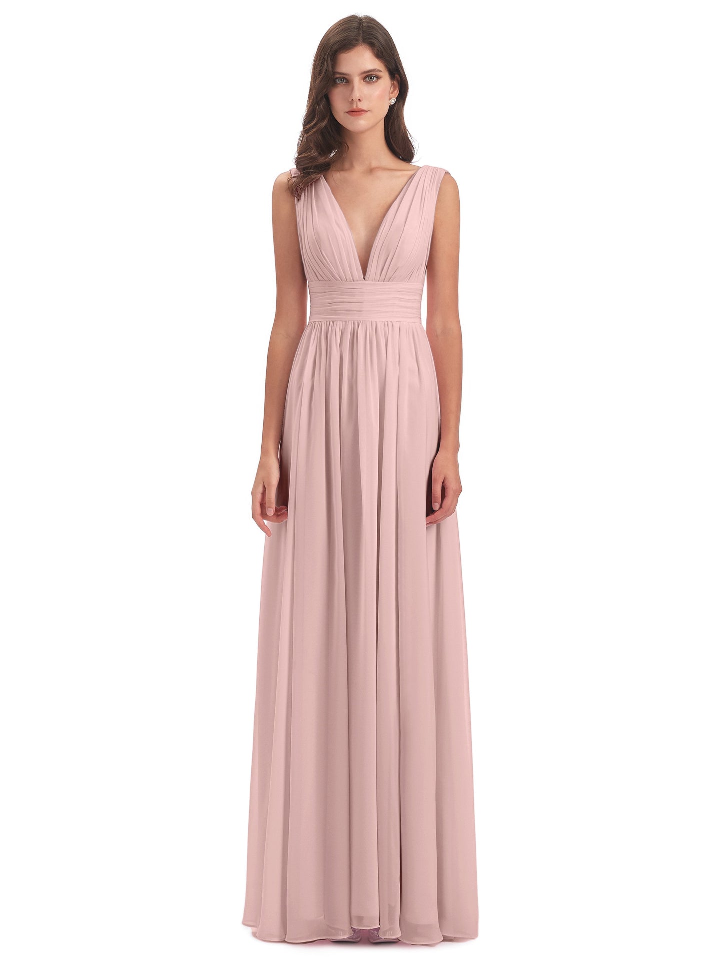 Emma Floor Length V Neck Split Chiffon Bridesmaid Dresses
