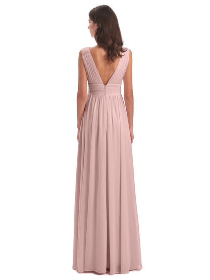 Emma Floor Length V Neck Split Chiffon Bridesmaid Dresses