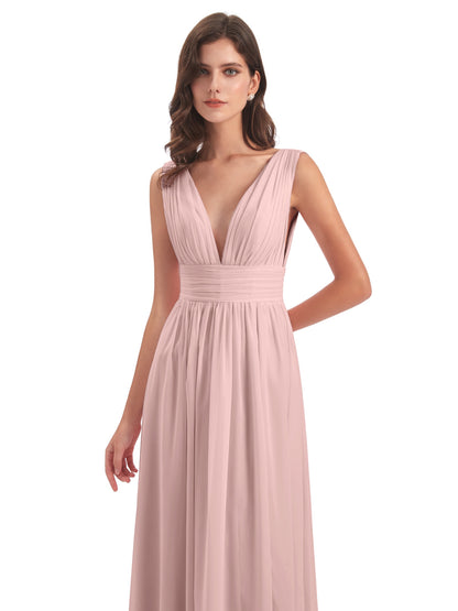 Emma Floor Length V Neck Split Chiffon Bridesmaid Dresses