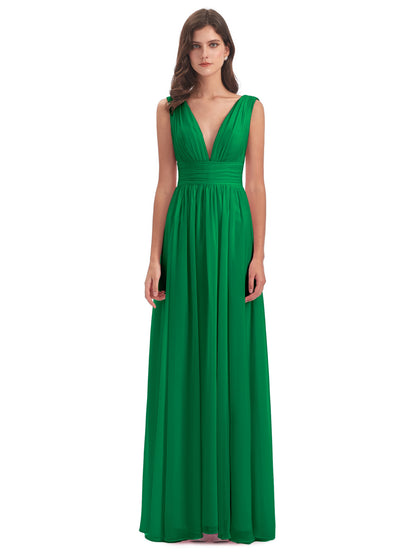 Emma Floor Length V Neck Split Chiffon Bridesmaid Dresses