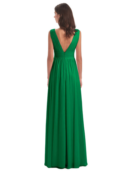 Emma Floor Length V Neck Split Chiffon Bridesmaid Dresses