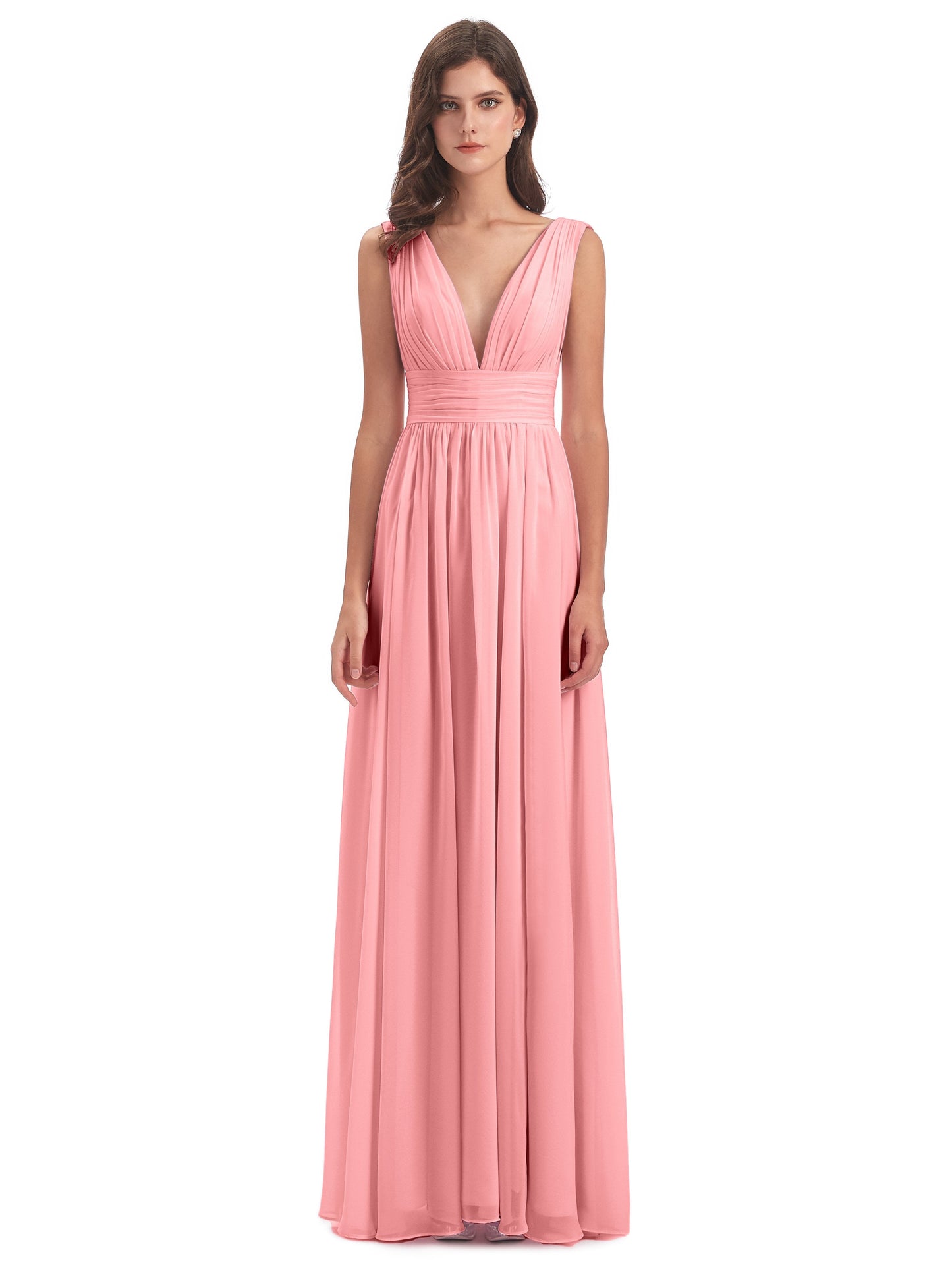 Emma Floor Length V Neck Split Chiffon Bridesmaid Dresses