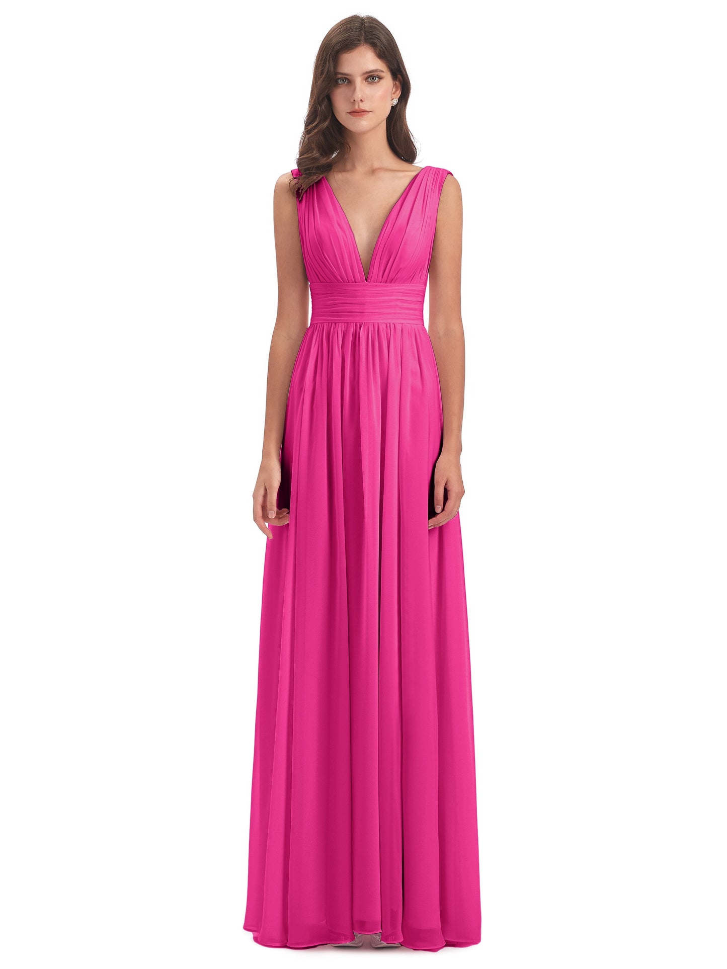 Emma Floor Length V Neck Split Chiffon Bridesmaid Dresses