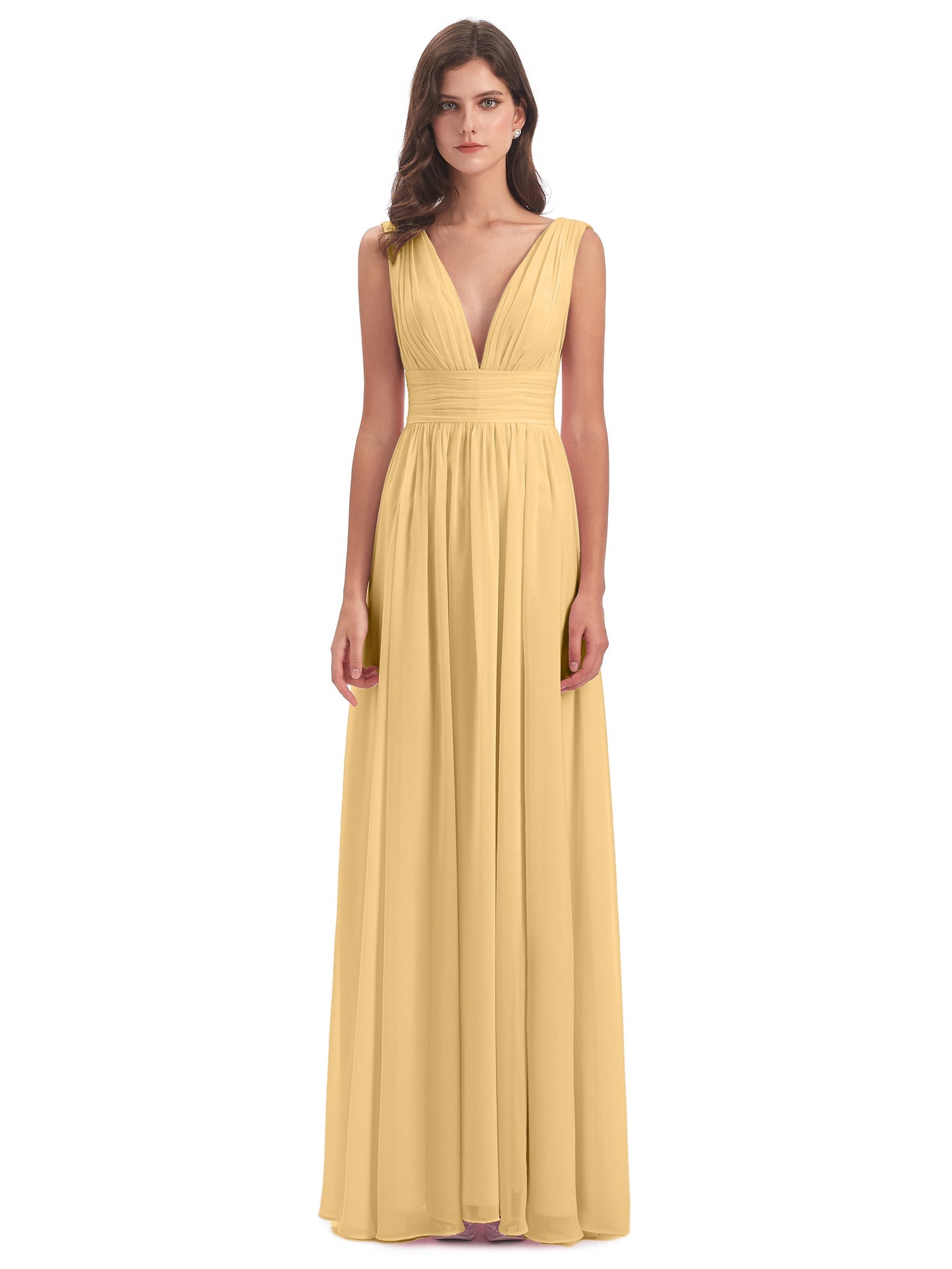 Emma Floor Length V Neck Split Chiffon Bridesmaid Dresses