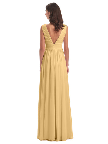 Emma Floor Length V Neck Split Chiffon Bridesmaid Dresses
