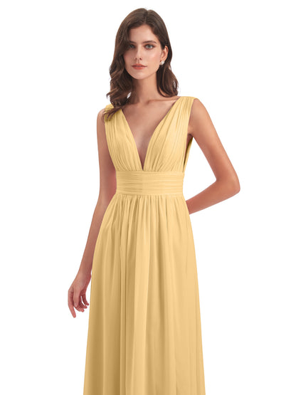 Emma Floor Length V Neck Split Chiffon Bridesmaid Dresses