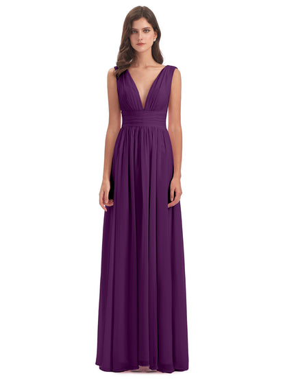 Emma Floor Length V Neck Split Chiffon Bridesmaid Dresses