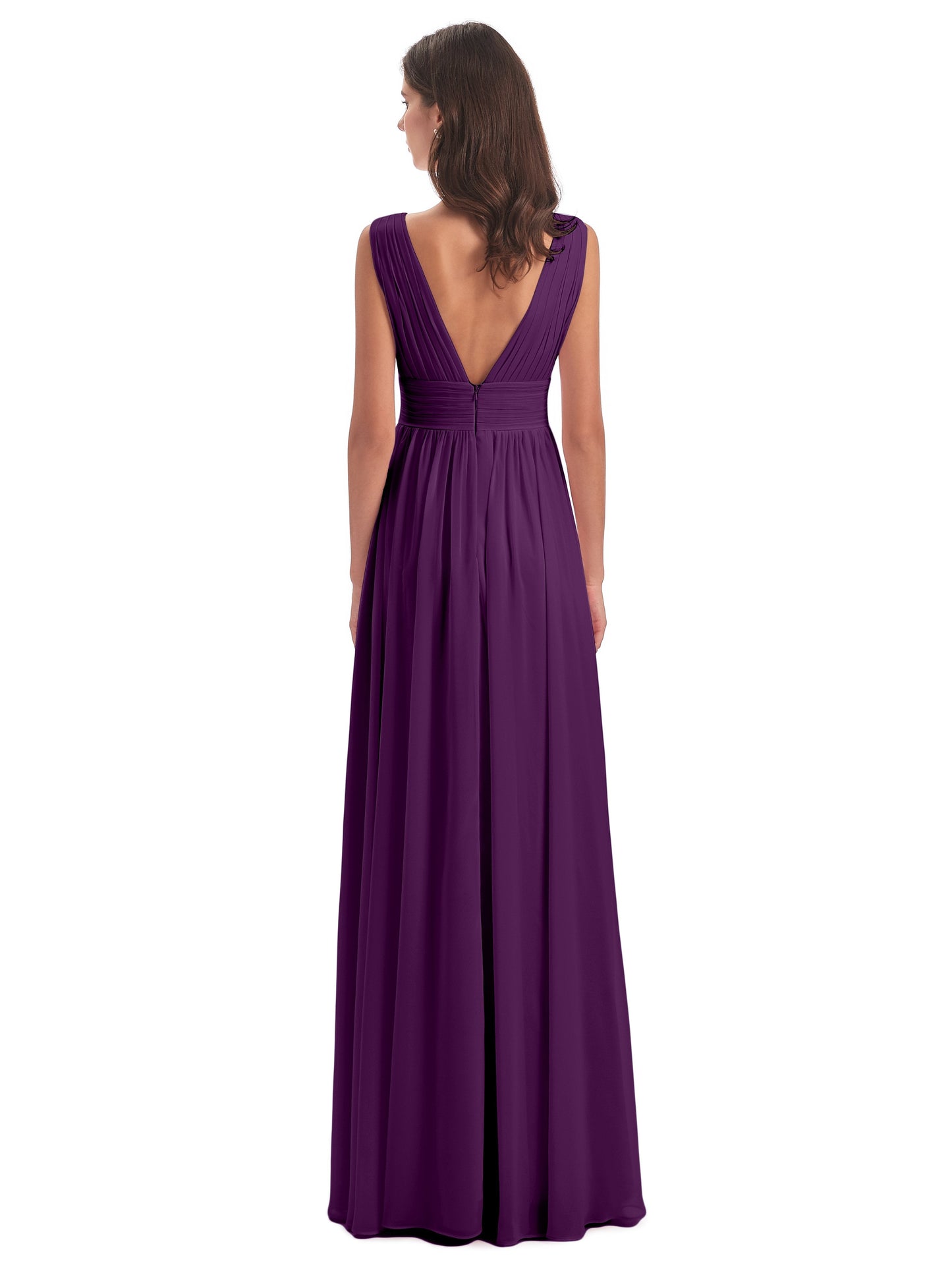Emma Floor Length V Neck Split Chiffon Bridesmaid Dresses