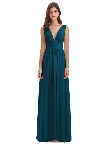 Emma Floor Length V Neck Split Chiffon Bridesmaid Dresses