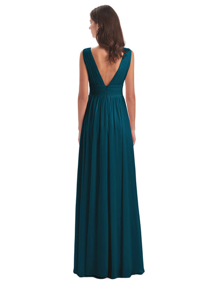 Emma Floor Length V Neck Split Chiffon Bridesmaid Dresses