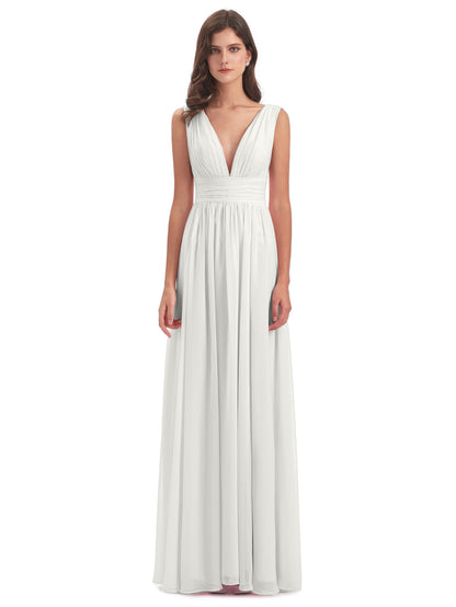 Emma Floor Length V Neck Split Chiffon Bridesmaid Dresses