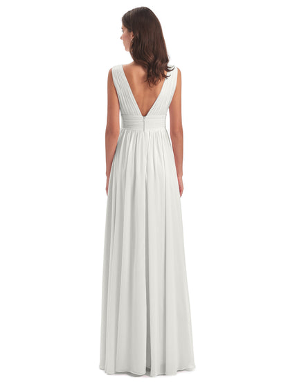 Emma Floor Length V Neck Split Chiffon Bridesmaid Dresses