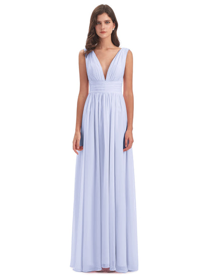 Emma Floor Length V Neck Split Chiffon Bridesmaid Dresses