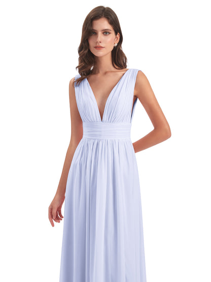 Emma Floor Length V Neck Split Chiffon Bridesmaid Dresses