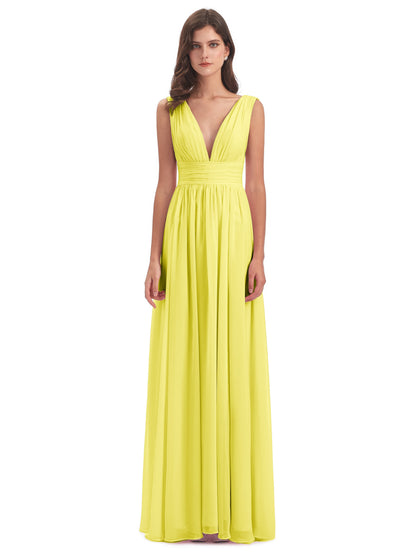 Emma Floor Length V Neck Split Chiffon Bridesmaid Dresses