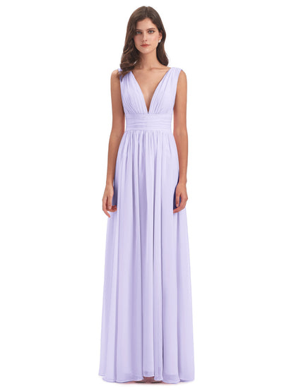 Emma Floor Length V Neck Split Chiffon Bridesmaid Dresses