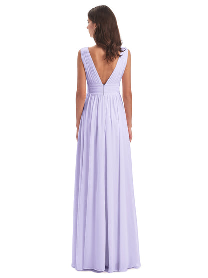 Emma Floor Length V Neck Split Chiffon Bridesmaid Dresses