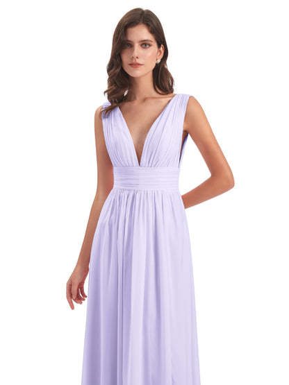 Emma Floor Length V Neck Split Chiffon Bridesmaid Dresses