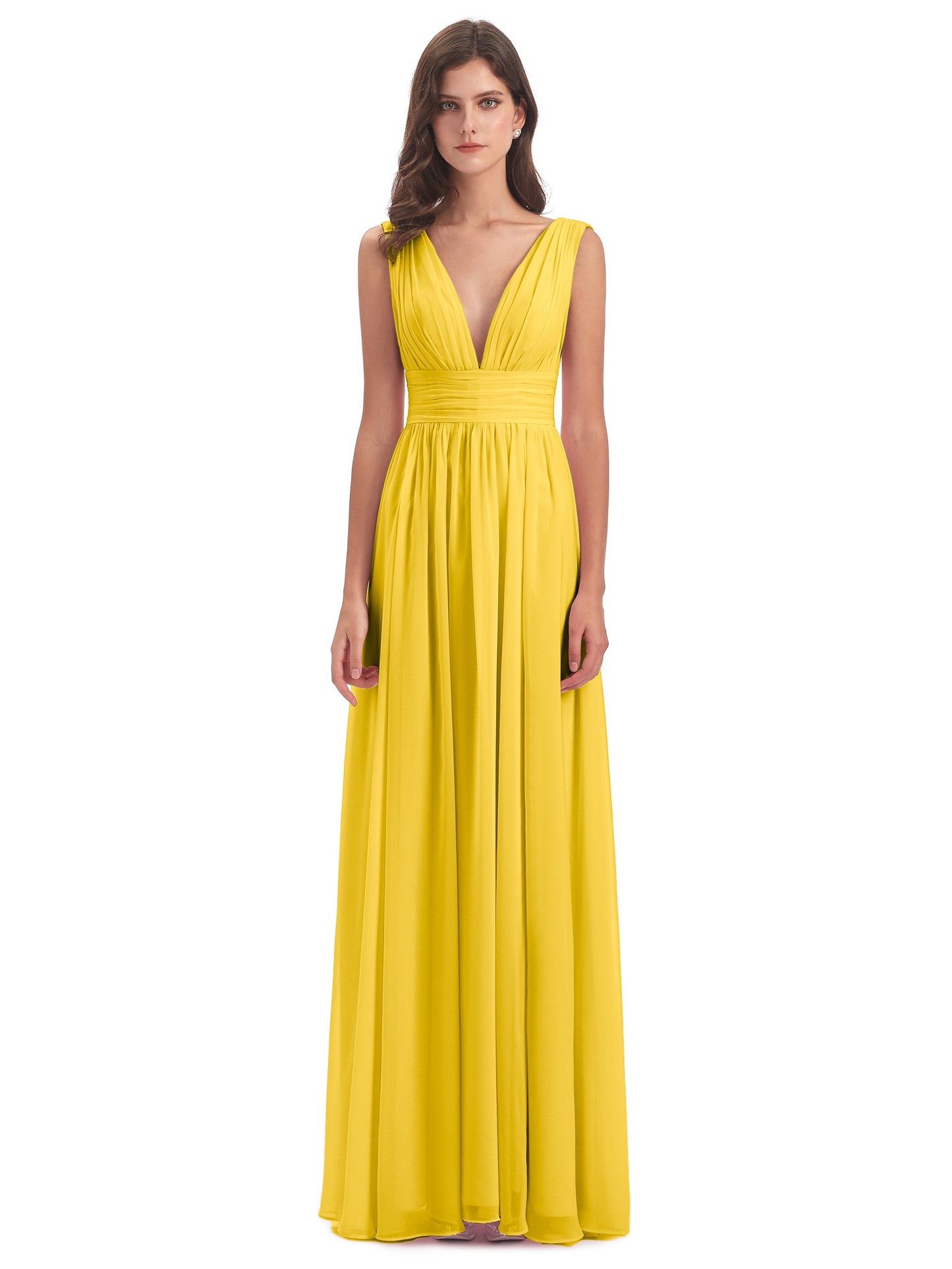 Emma Floor Length V Neck Split Chiffon Bridesmaid Dresses