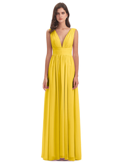 Emma Floor Length V Neck Split Chiffon Bridesmaid Dresses