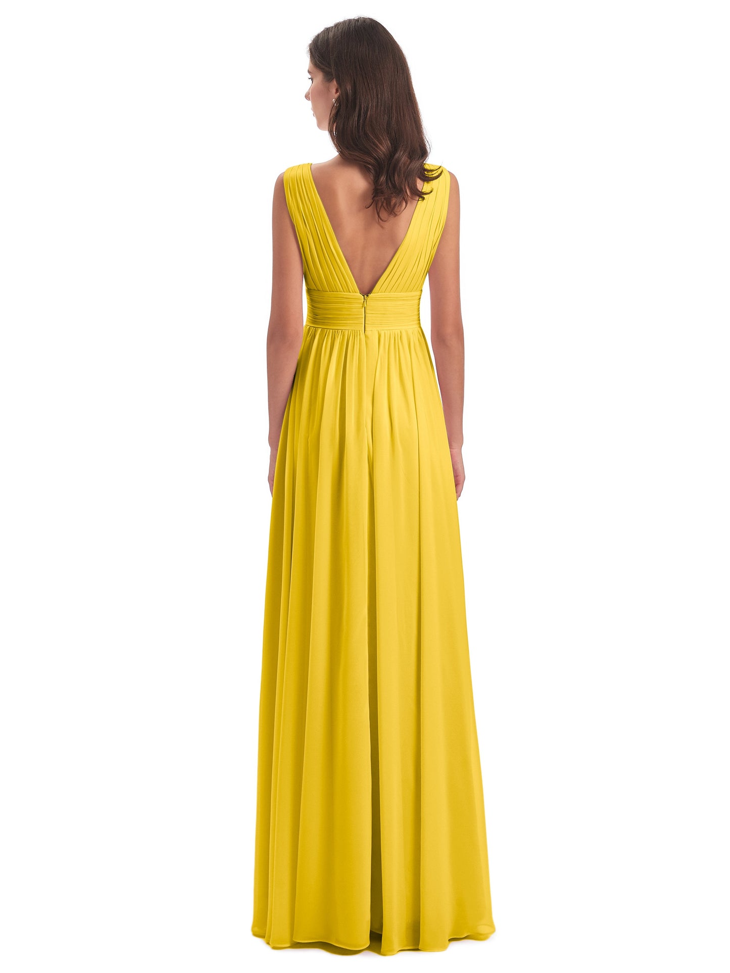 Emma Floor Length V Neck Split Chiffon Bridesmaid Dresses