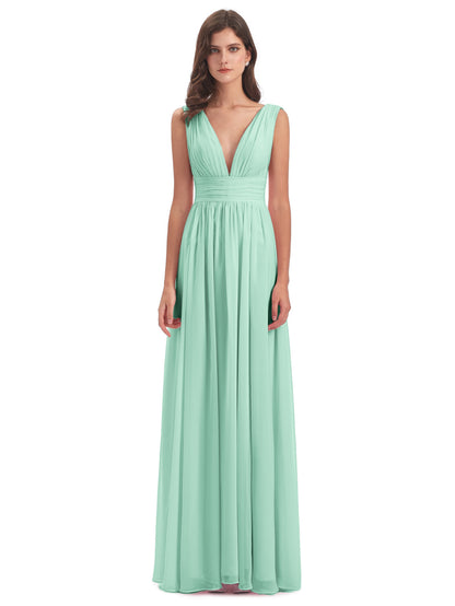 Emma Floor Length V Neck Split Chiffon Bridesmaid Dresses