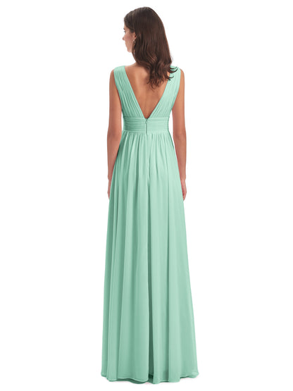 Emma Floor Length V Neck Split Chiffon Bridesmaid Dresses