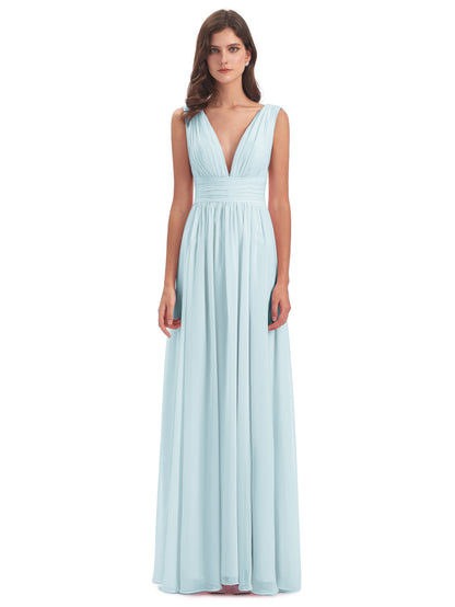 Emma Floor Length V Neck Split Chiffon Bridesmaid Dresses