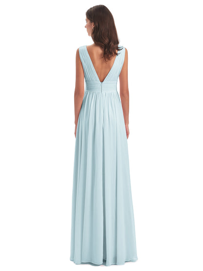 Emma Floor Length V Neck Split Chiffon Bridesmaid Dresses