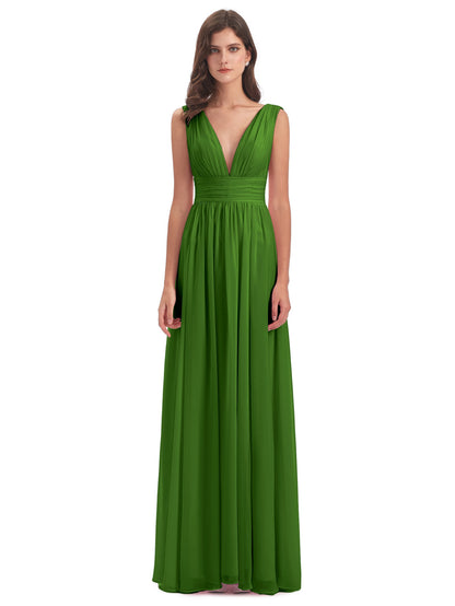 Emma Floor Length V Neck Split Chiffon Bridesmaid Dresses