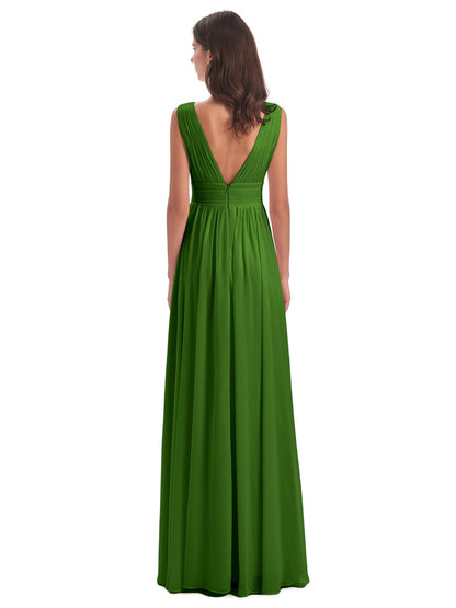 Emma Floor Length V Neck Split Chiffon Bridesmaid Dresses