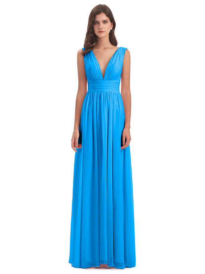 Emma Floor Length V Neck Split Chiffon Bridesmaid Dresses